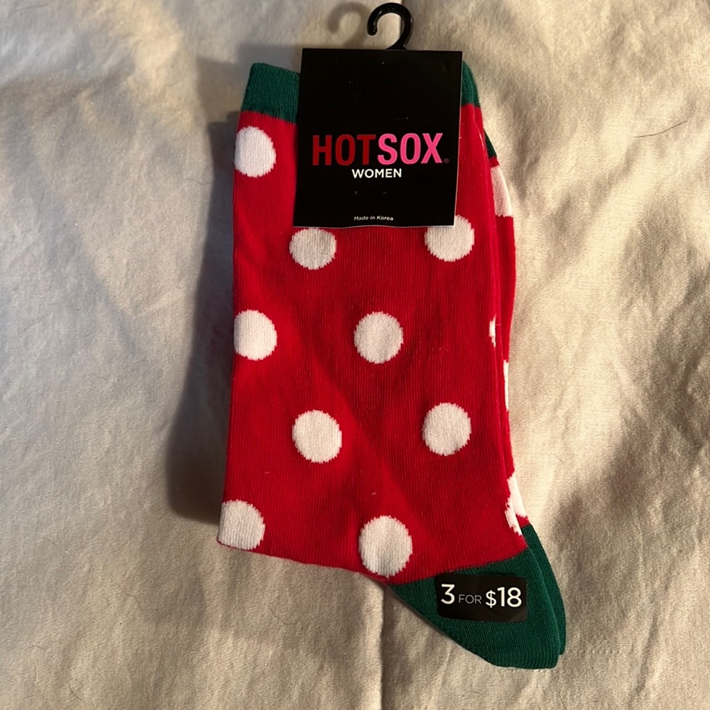 Women’s Christmas Socks Size 8 - Red and Green with White Polka Dots
